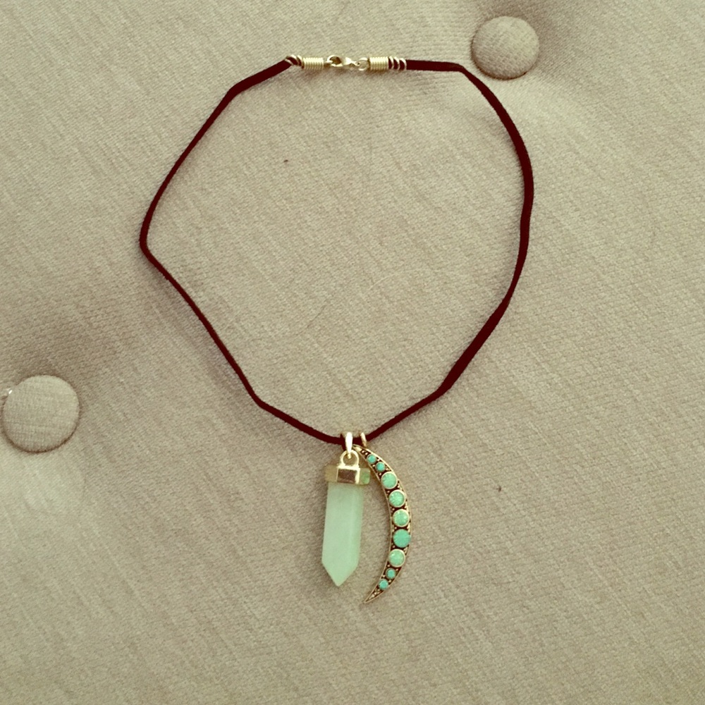 Handmade Gold tone moon and amulet choker